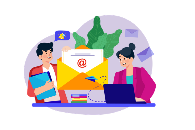 Young Boy And Girl Doing Email Marketing Illustration