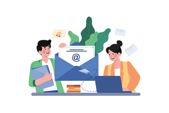 Young Boy And Girl Doing Email Marketing  Illustration