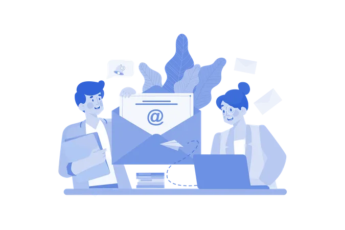 Young Boy And Girl Doing Email Marketing  Illustration