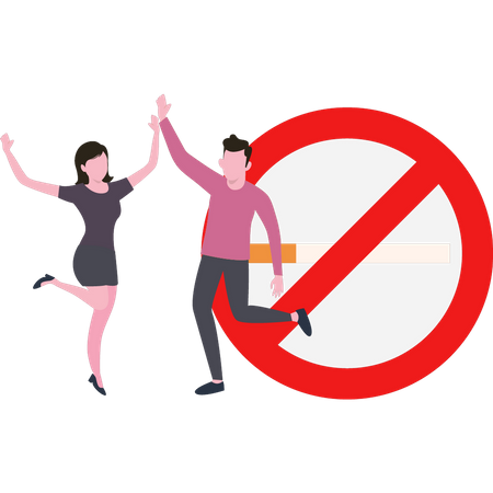 Young boy and girl happy with smoking ban  Illustration