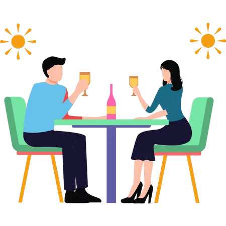 Young Boy And Girl Having Drinks And Partying  Illustration