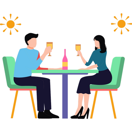 Young Boy And Girl Having Drinks And Partying  Illustration