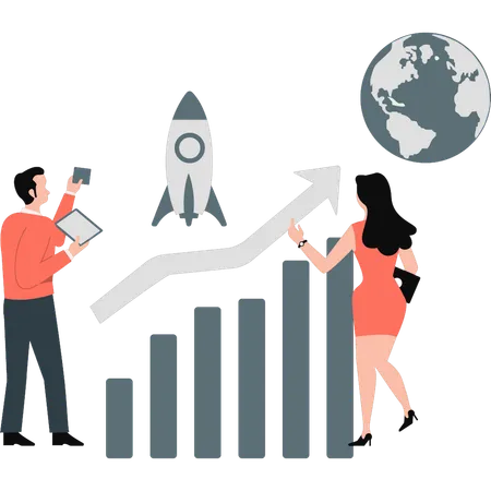 Young boy and girl making business bar graph  Illustration