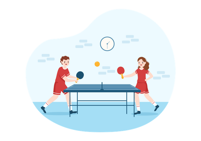 Young boy and girl Playing Table Tennis  Illustration