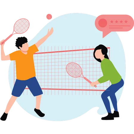 A Boy And A Girl Are Playing Badminton Illustration