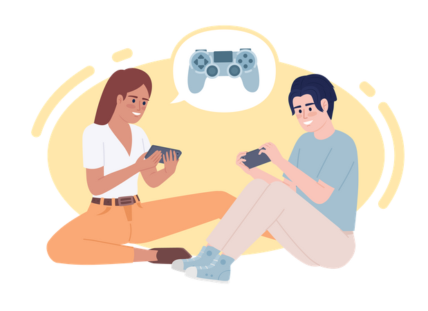 Young boy and girl plying Game together  イラスト