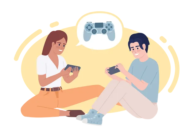 Gaming Friends 2 D Vector Isolated Spot Illustration Gamers Buddies Chatting Playing Flat Characters On Cartoon Background Players Pals Colorful Editable Scene For Mobile Website Magazine Illustration