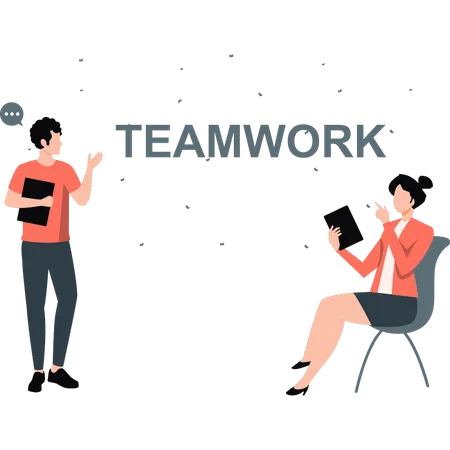 Young boy and girl talking about company teamwork  Illustration