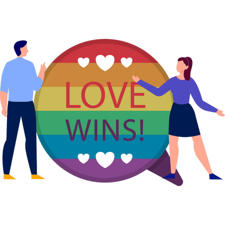 Young boy and girl talking about happy pride day love wins wallpaper  Illustration