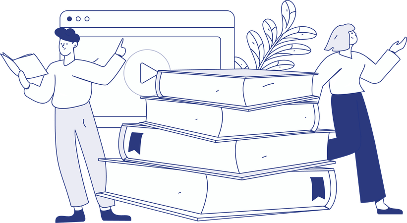 Young Boy and girl With Book  Illustration