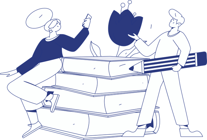 Young Boy and girl With Book  Illustration