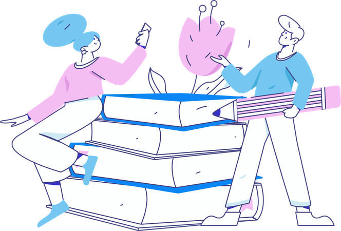 Young Boy and girl With Book  Illustration