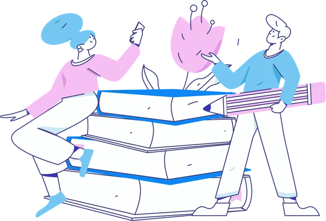 Young Boy and girl With Book  Illustration