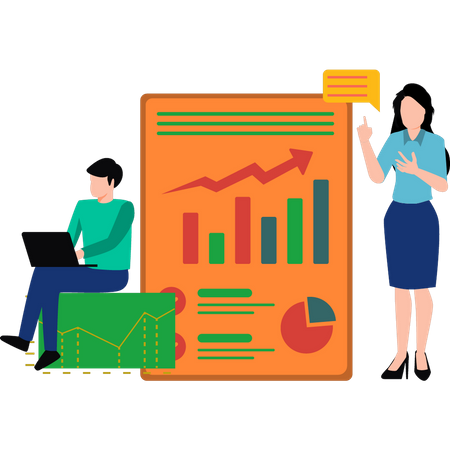 Young boy and girl working on chart graph report  Illustration