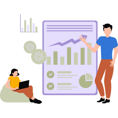 Young boy and girl working on chart report  Illustration