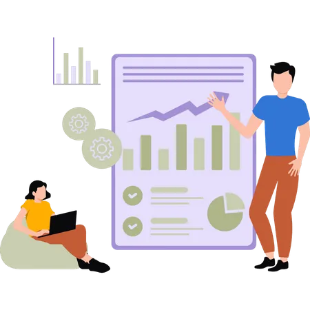 Young boy and girl working on chart report  Illustration