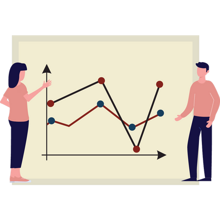 Young boy and girl working on line graph  Illustration