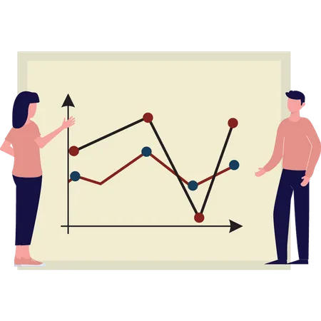 Young boy and girl working on line graph  Illustration