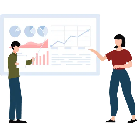 A Girl And A Boy Are Discussing About Business Illustration