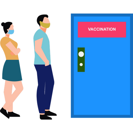 Young boy and young girl are standing outside the vaccination office  Illustration