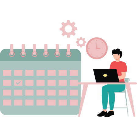 Young boy arranging work schedule  Illustration