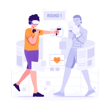 Young boy Boxing game on metaverse  Illustration