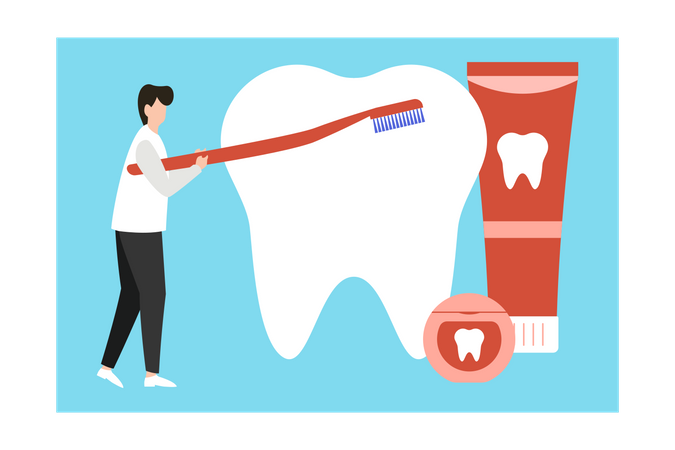 Young boy brushing his teeth  Illustration