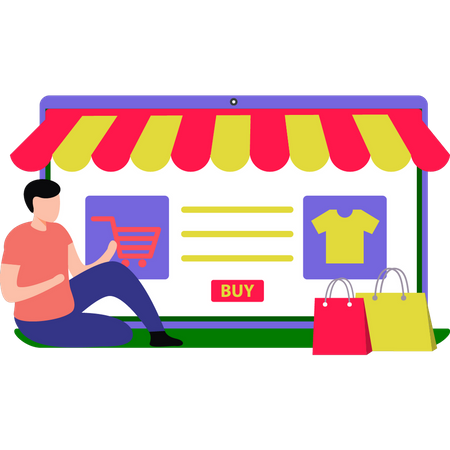 Young boy buying clothes online  Illustration