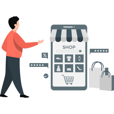 Young boy buying things online  Illustration