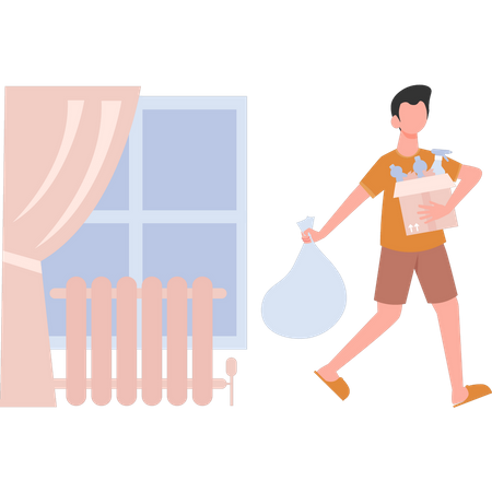 Young boy carrying trash bag  Illustration