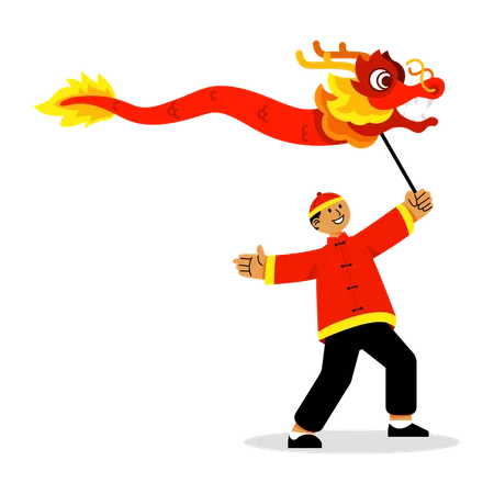 Young boy celebrating chinese new year  Illustration