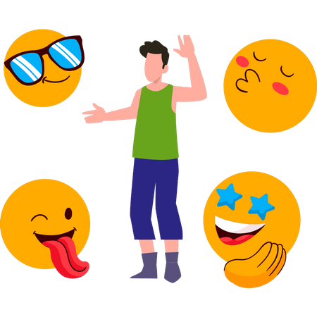 Young boy celebrating Emoji Day  Illustration