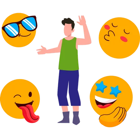 Young boy celebrating Emoji Day  Illustration