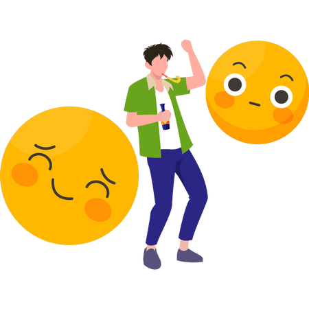 Young boy celebrating emoji  Illustration