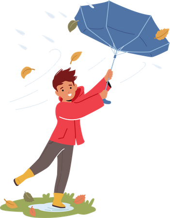 Young Boy Character In Autumn  Illustration