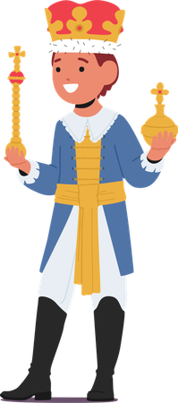 Young Boy Character In Regal King Costume  Illustration