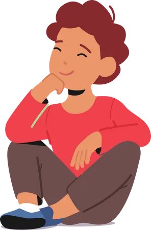 Young Boy Character Sitting On The Floor  Illustration