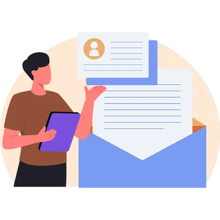 Young boy checking mail  Illustration