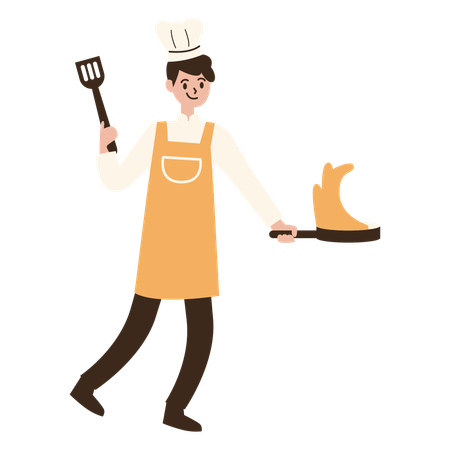 Young boy chef shows cooking  Illustration