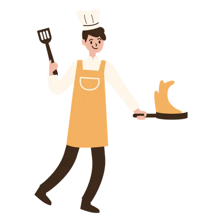Young boy chef shows cooking  Illustration