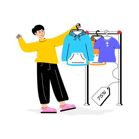 Young Boy Choosing Shirt in store  Illustration
