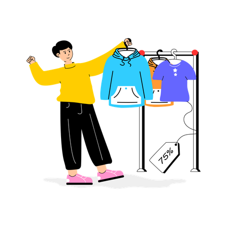 Young Boy Choosing Shirt in store  Illustration