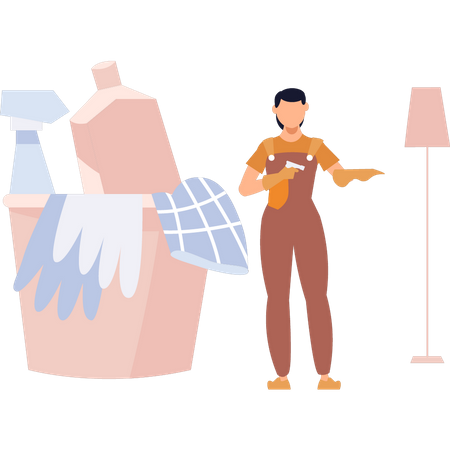 Young boy cleaning furniture  Illustration