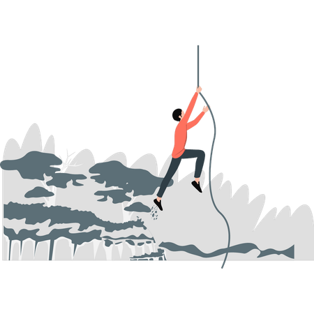 Young boy crossing ditch hanging on rope  Illustration