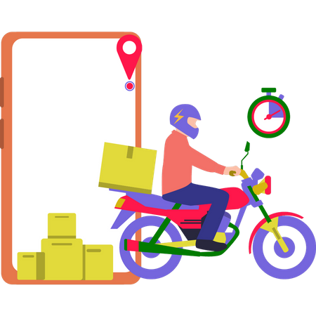 Young boy delivering parcel on motorbike  Illustration