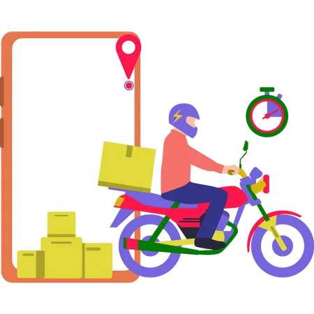 Young boy delivering parcel on motorbike  Illustration