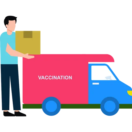 Young boy delivering vaccination box  Illustration