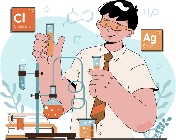 Young boy doing chemical experiment in chemistry laboratory  Illustration