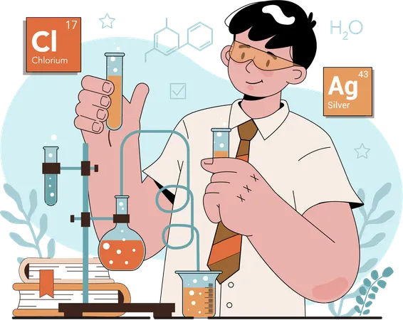 Young boy doing chemical experiment in chemistry laboratory  Illustration