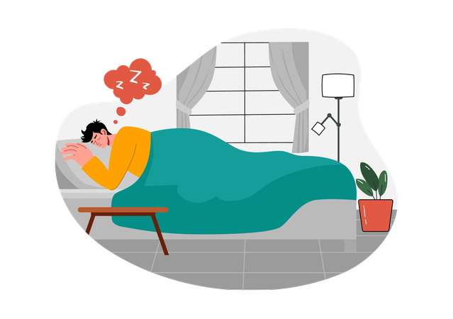 Young boy doing deeply sleep on bed  Illustration